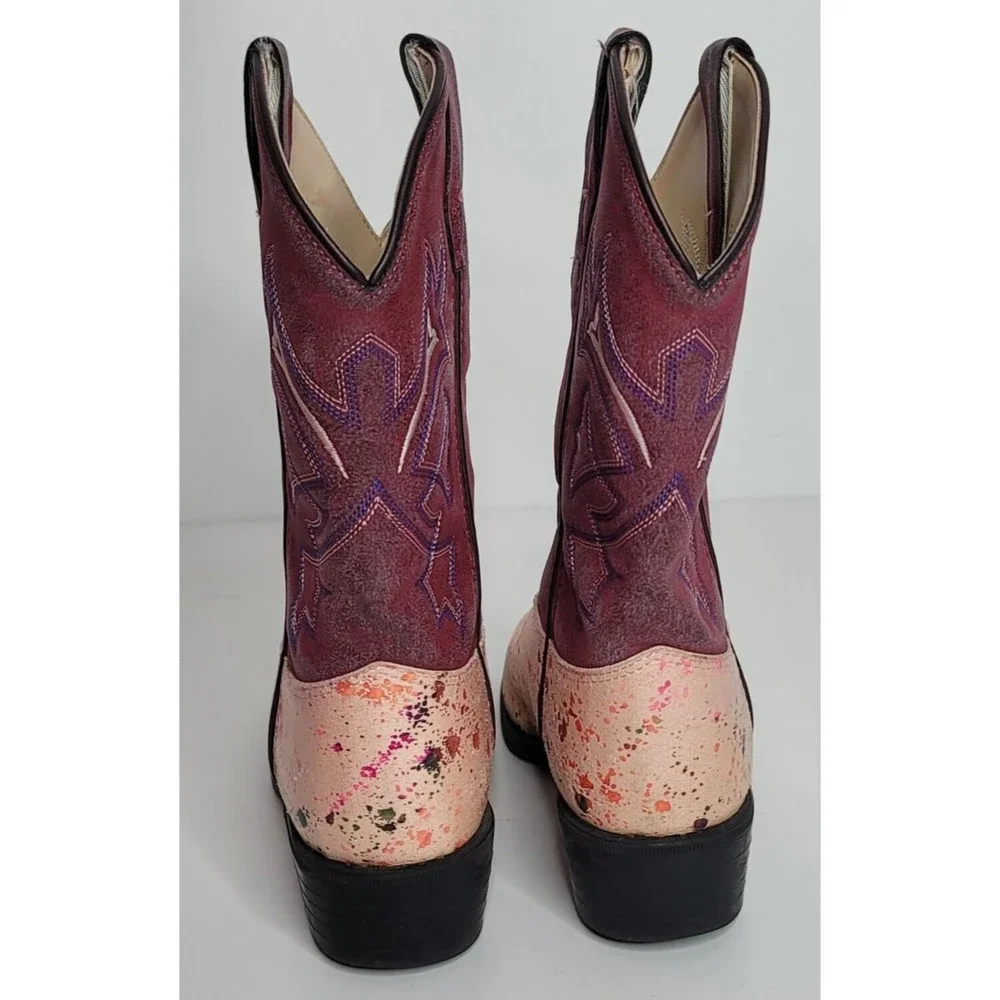 Old‎ West Kids Girls Cowboy Boots Size 2.0 D VR9129 Paint Splatter Pattern Pink